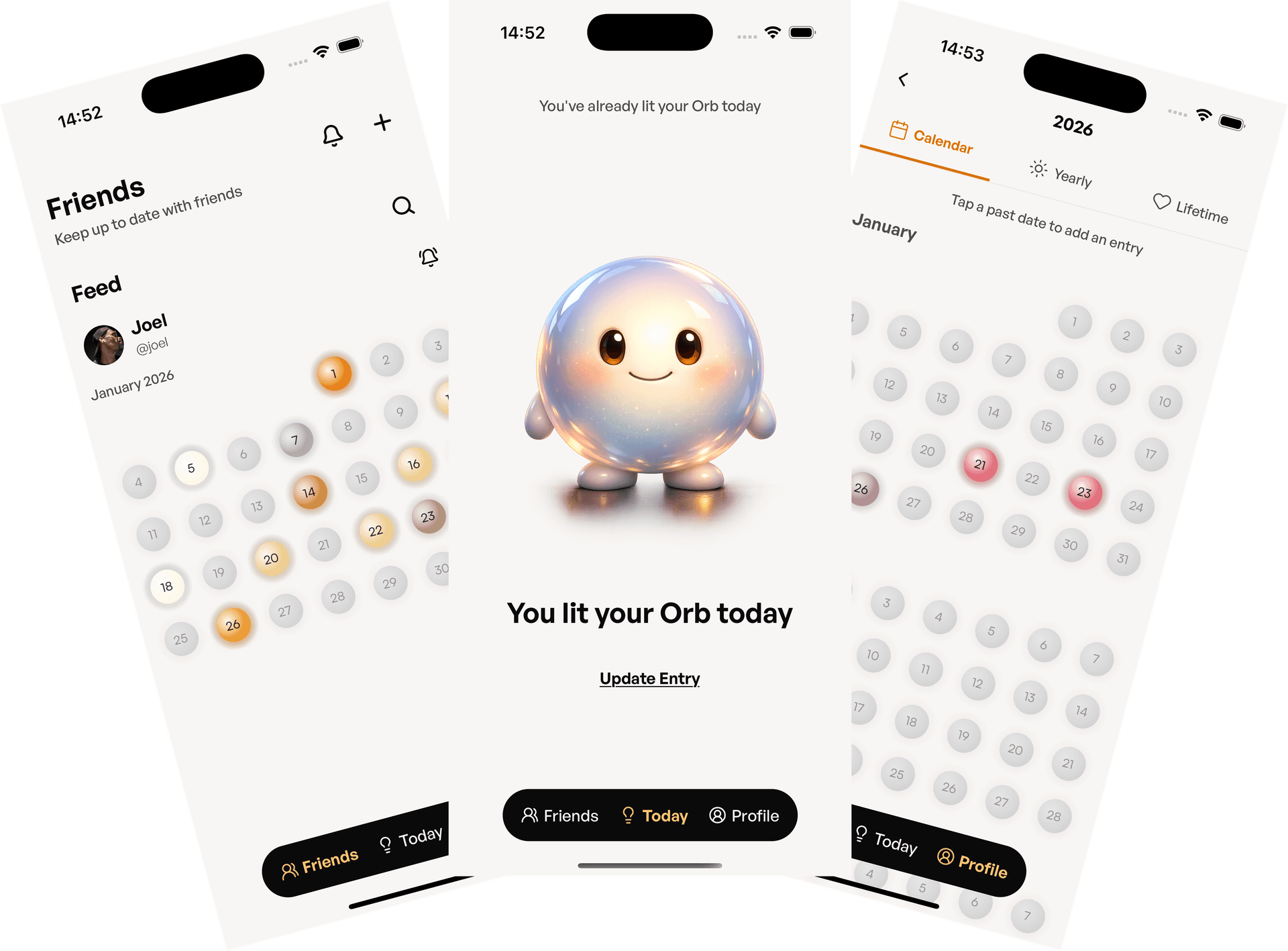 Lumio app showing your orb — a simple daily signal to stay connected with friends